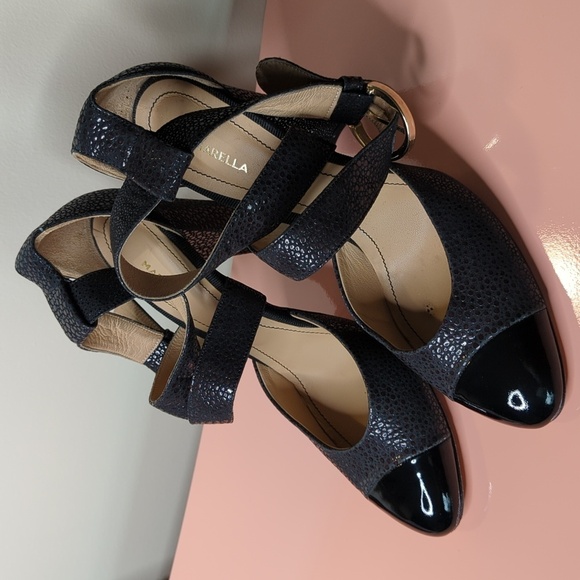 MARELLA Cap Toe Black Leather Block Heels Size 40/10 - Picture 4 of 16